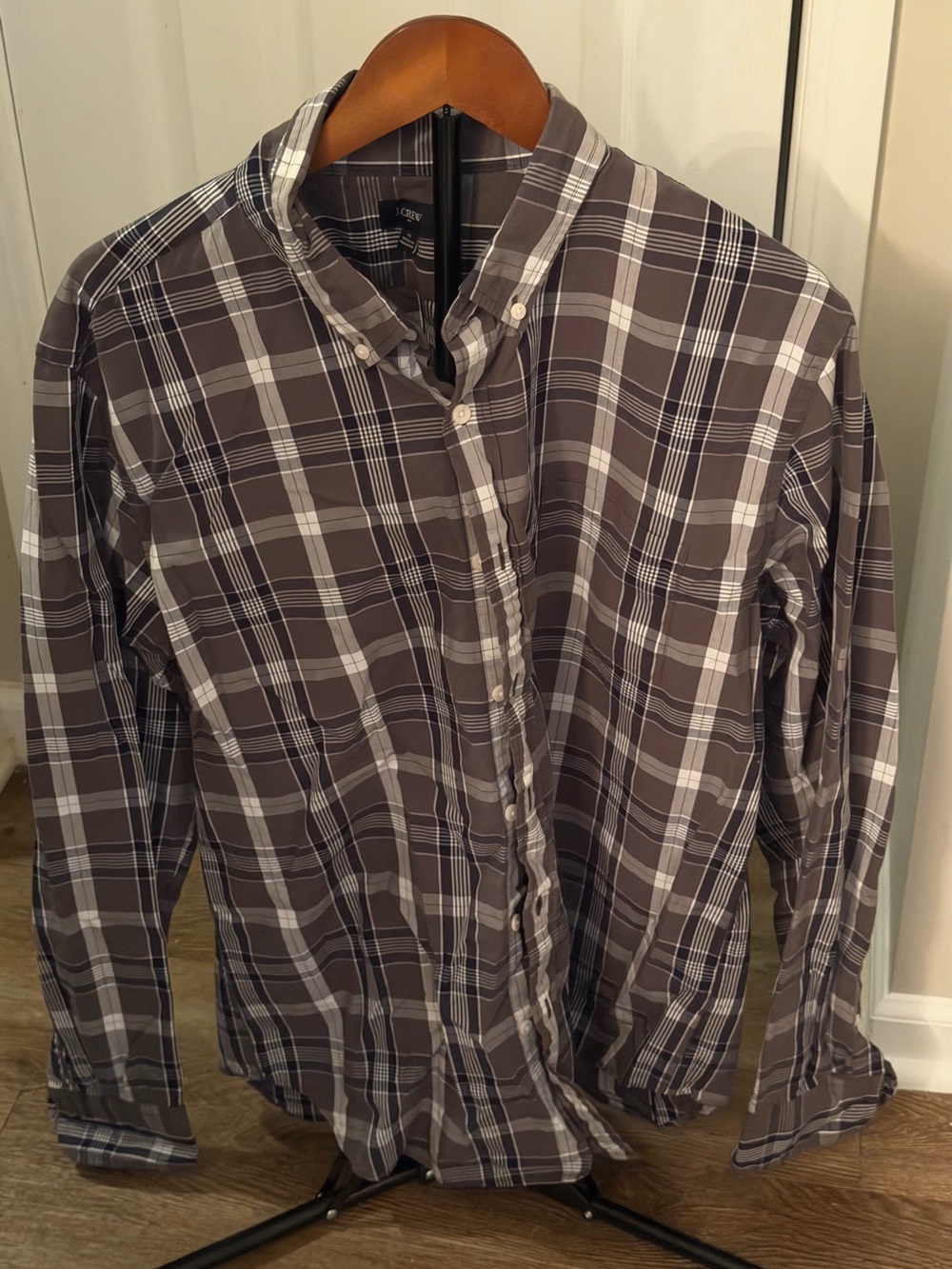 J Crew Men's Gray Plaid Button-Down Shirt - Classic Casual